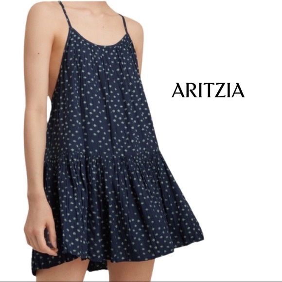 Aritzia Dresses & Skirts - Aritzia TNA Tiered Printed Mini Sundress Navy Blue Size Small